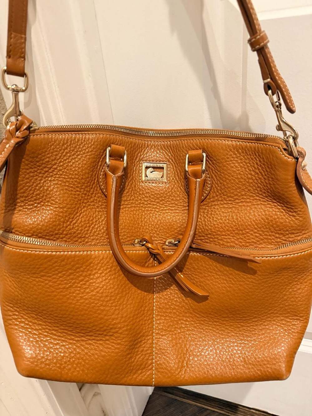 Dooney & Bourke Dillen Double Pocket Satchel Tan Leather Handbag